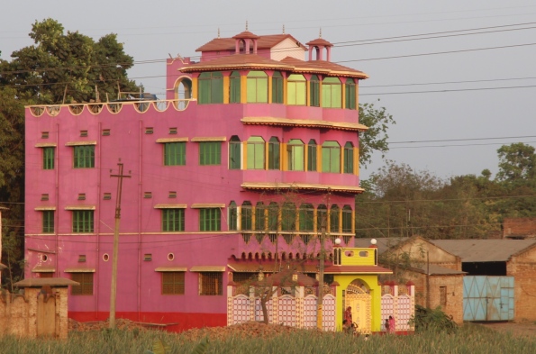 pink yellow house