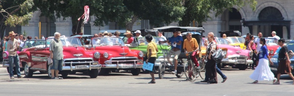 Row of vintage cars in Cuba