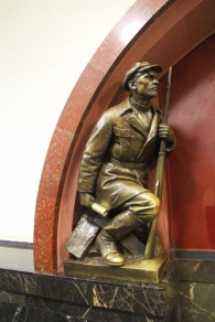 Sculpture at Ploschad Revolyutsii station, Moscow